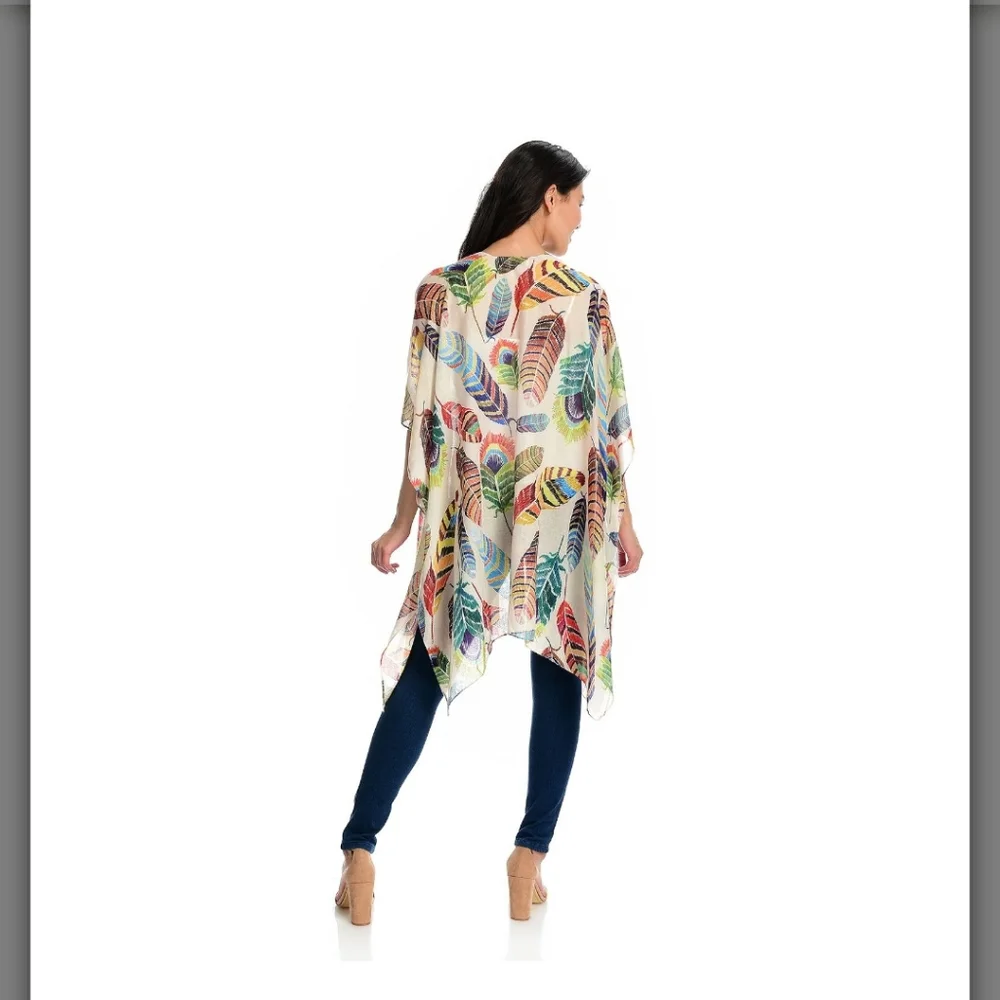 JC Sunny Printed Woven 100 % cotton lightweight Kimono. Feather 🪶 multicolor